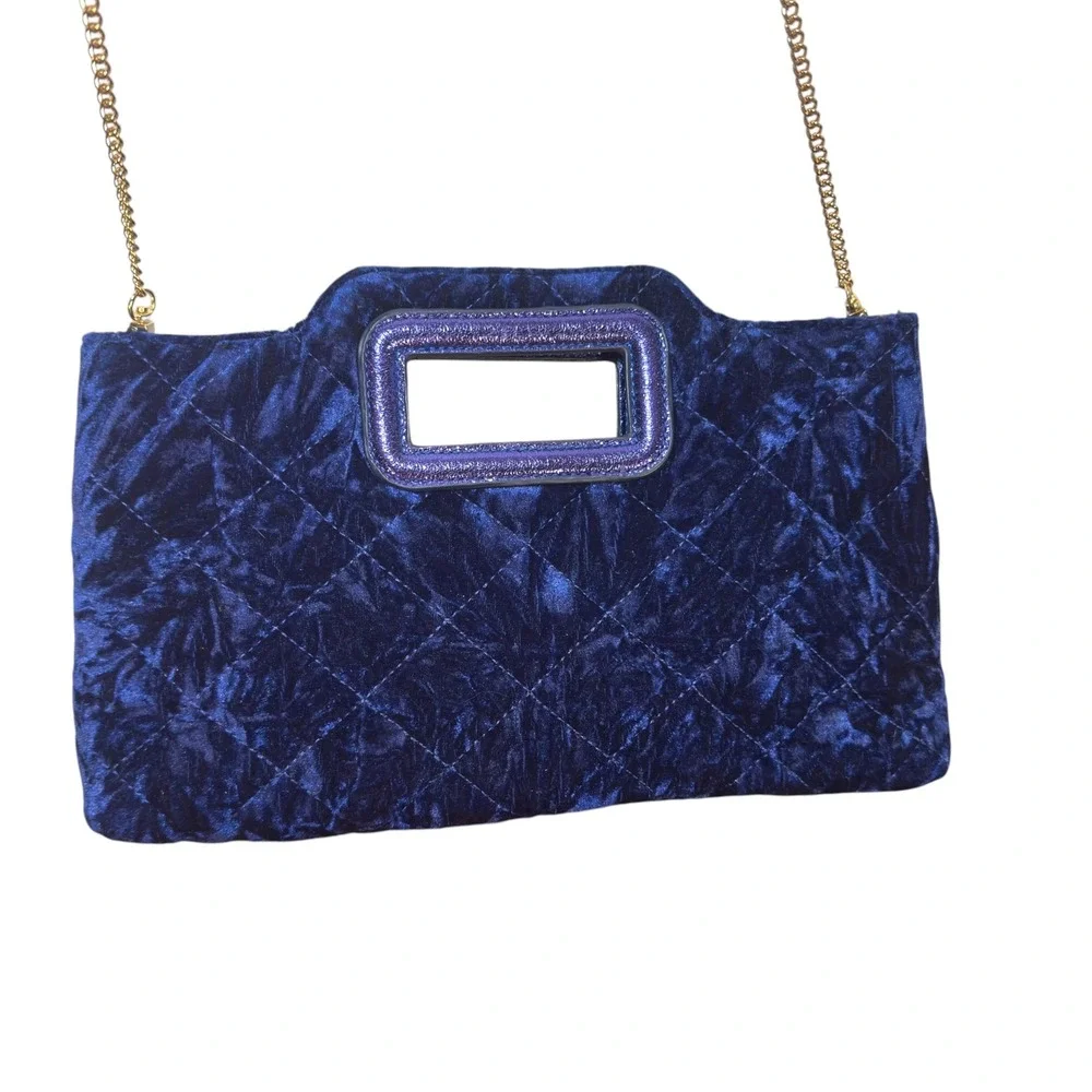 INC Judithh Clutch OS Sapphire Blue Quilted Velvet Chain Strap Glam Evening Bag